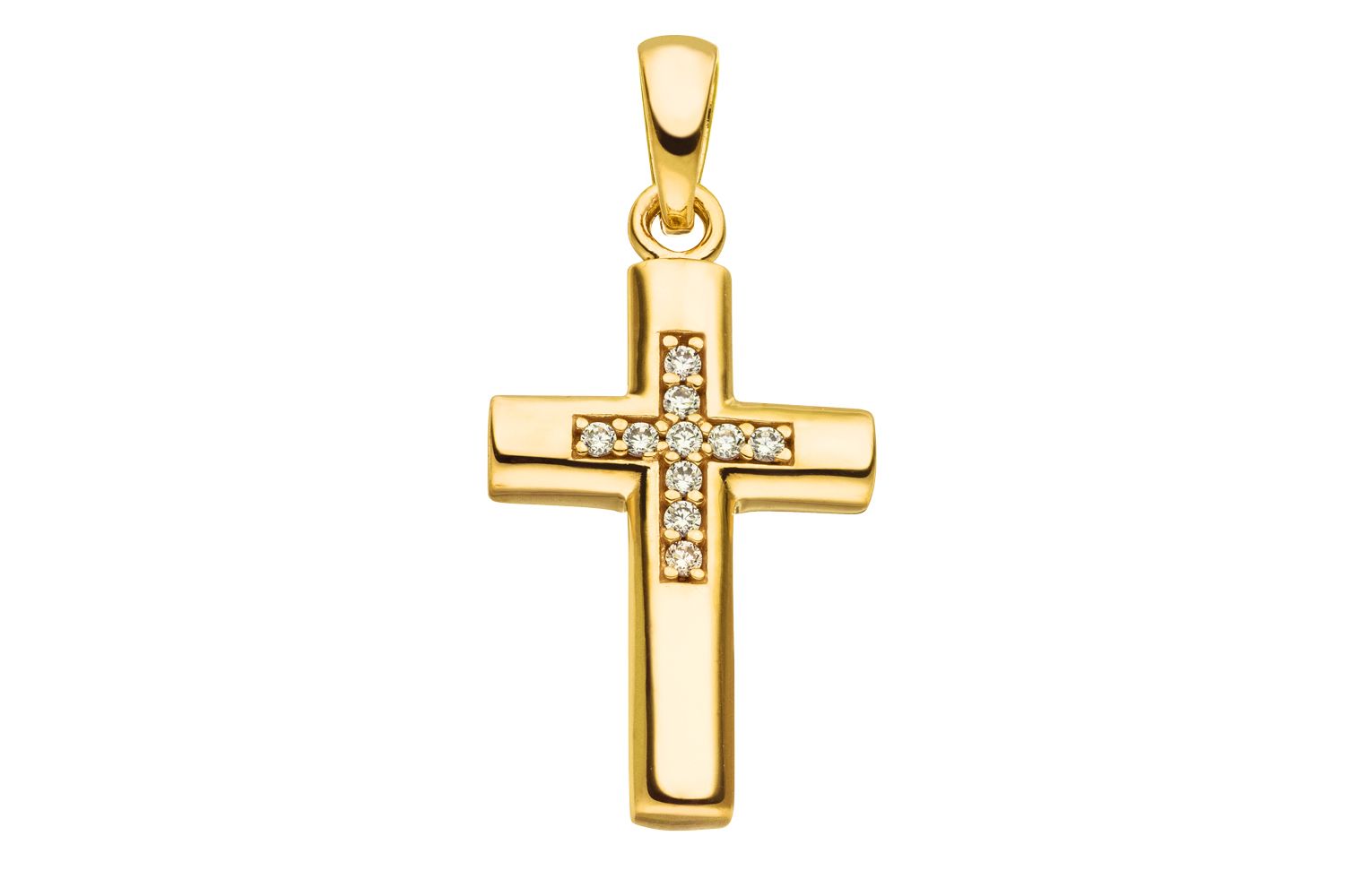 Kreuz Anhänger 67719-01 aus 333 Gelbgold, poliert, mit Zirkonia, Größe 16 x 10 mm, EAN 4066065175059