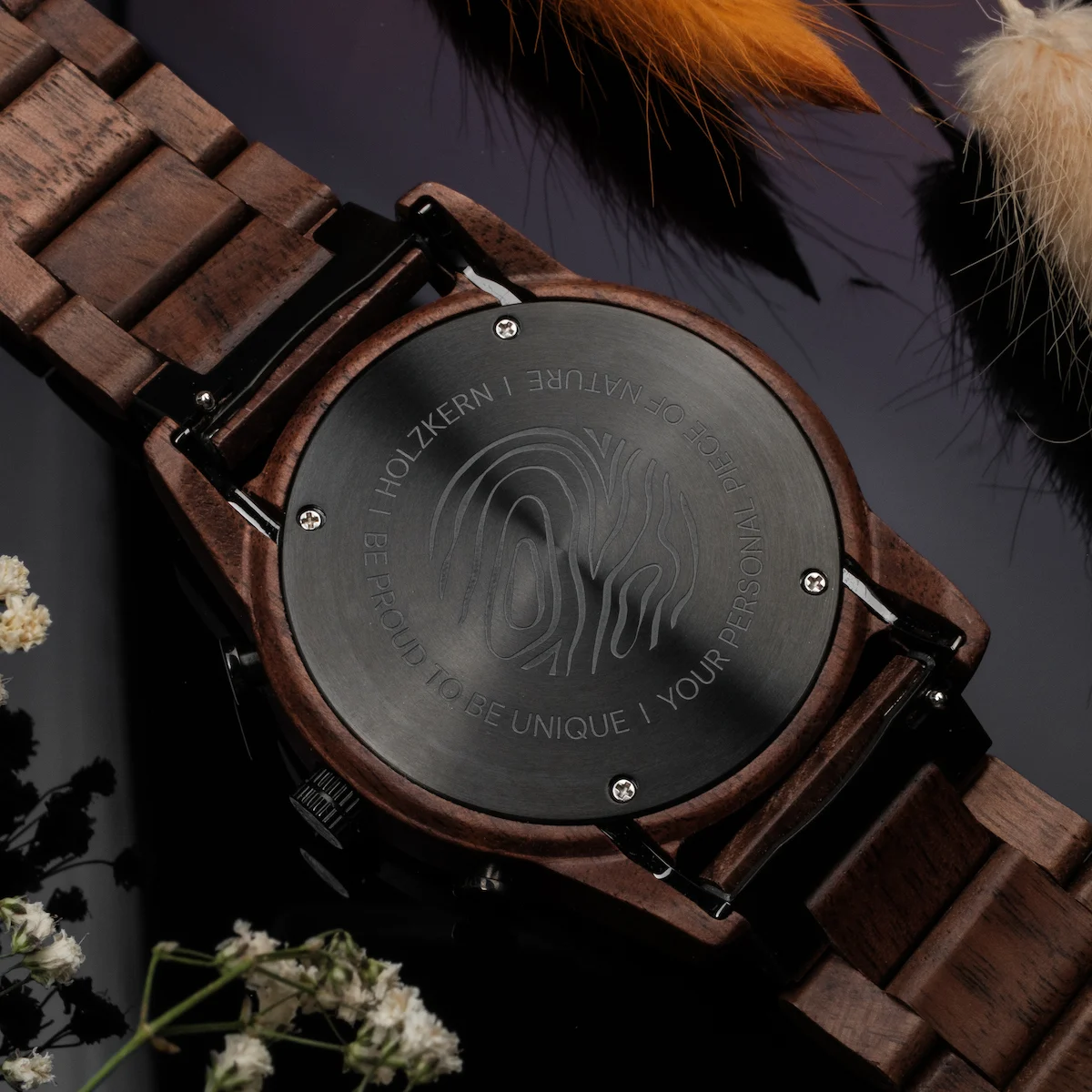 Holzkern Herrenuhr Buschwerk Walnuss/Marmor