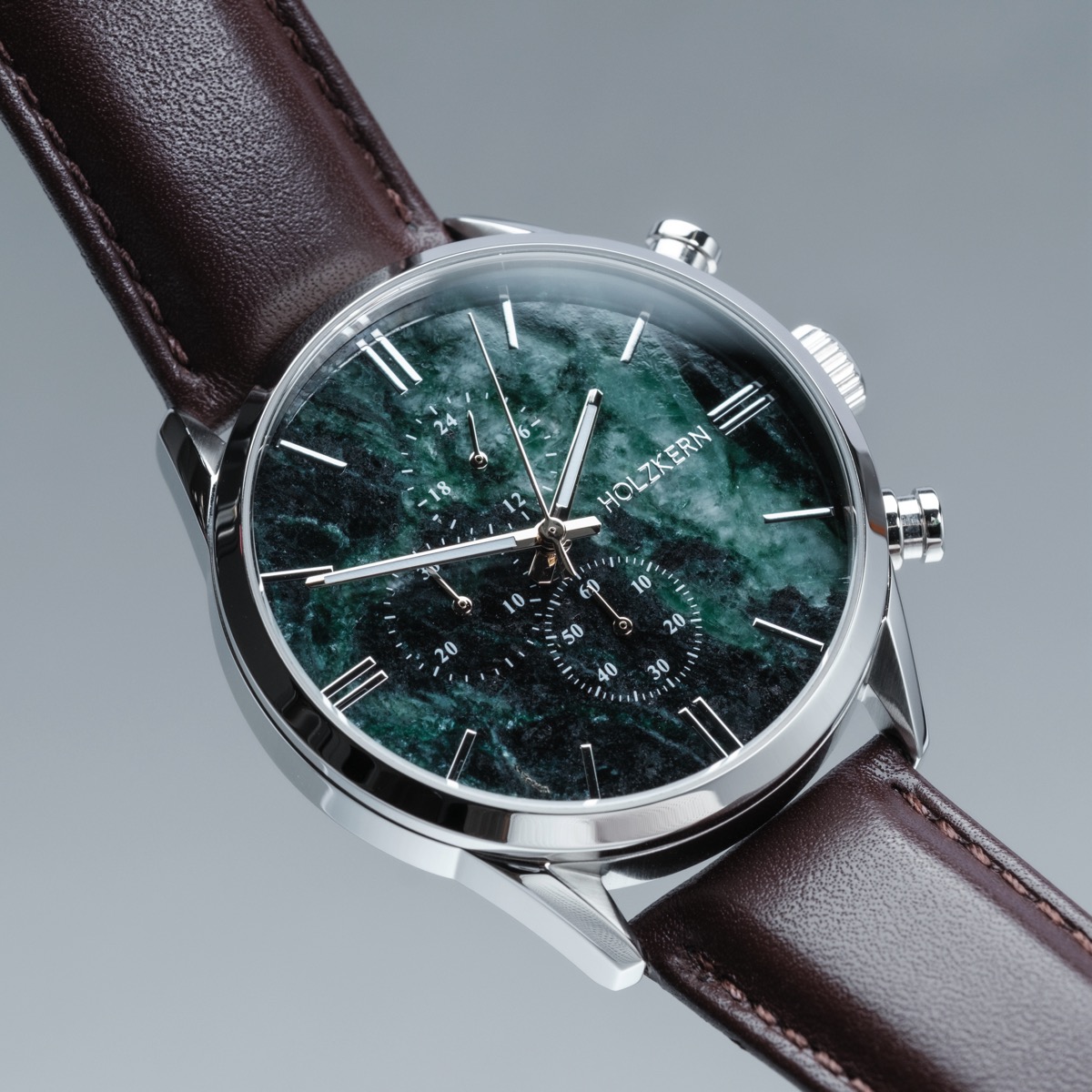 Holzkern Herrenuhr Gifted (Grüner Marmor/Dunkelbraun)