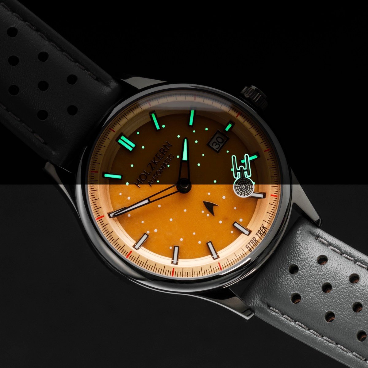 Holzkern Herrenautomatikuhr NCC-1701 Jade & Dunkelgrau
